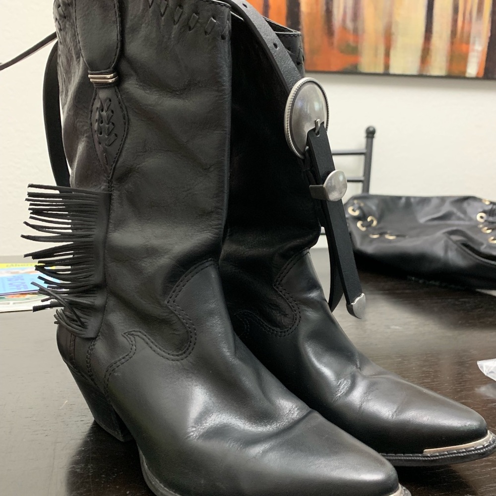 Code west Cowgirl Western Fringe Black Boots 7.5